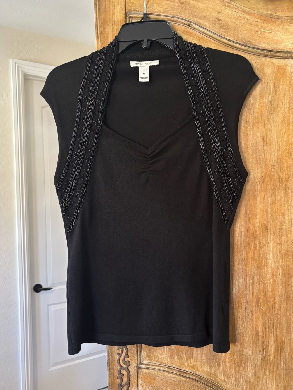 White House Black Market Black Beaded Cap-Sleeve Tank Top